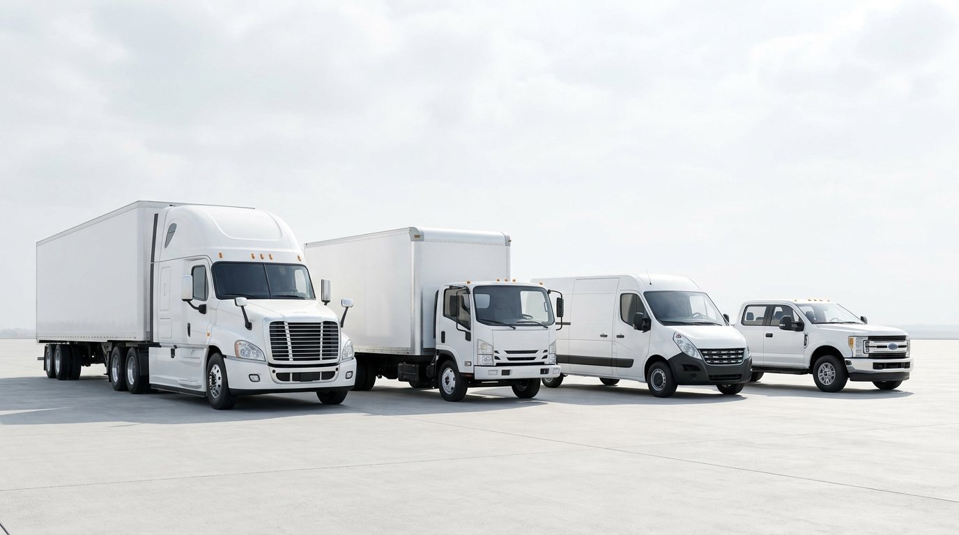 Semi truck, box truck, cargo van and pickup truck fleet serviced by FleetSquad